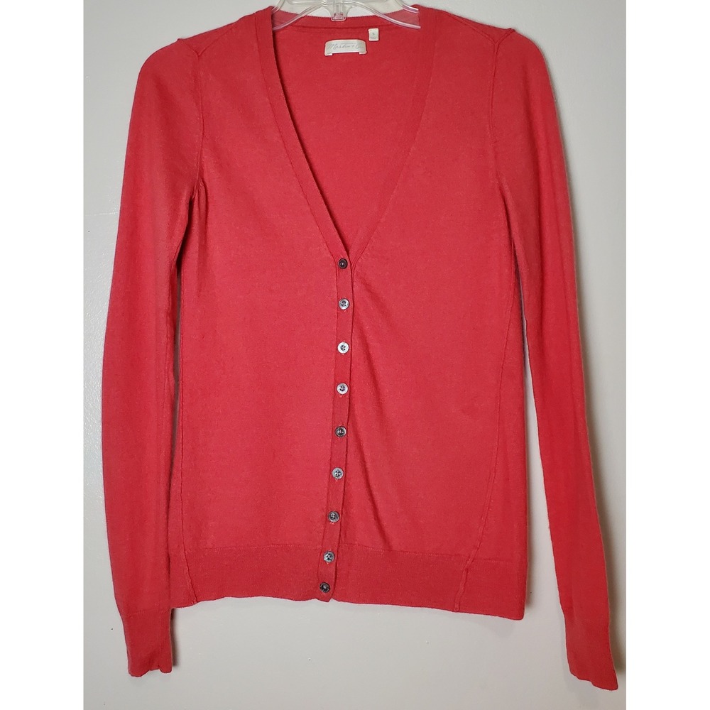 Martin & Osa Silk Cashmere V‎ Neck Cardigan Sweater Small Coral Spring Luxury